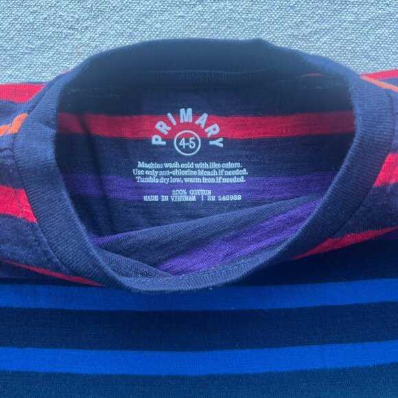 Primary Long-Sleeve Rainbow Stripe/Navy Tee, Size 4-5, GUC - Picture 3 of 4